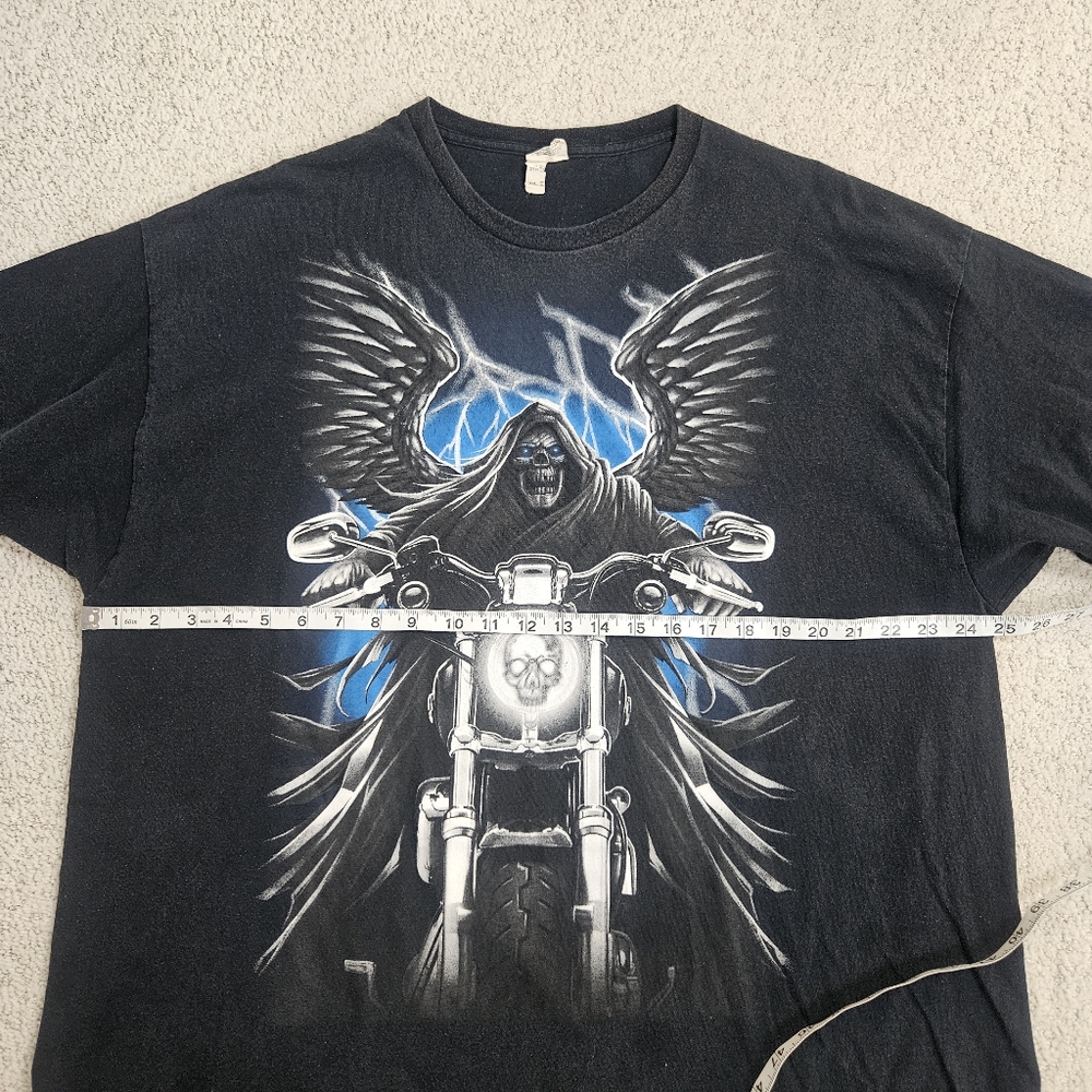 Vintage Y2K Biker Skelton Grim Reaper Short Sleeve Shirt Black Blue Graphic XXL - Picture 6 of 9